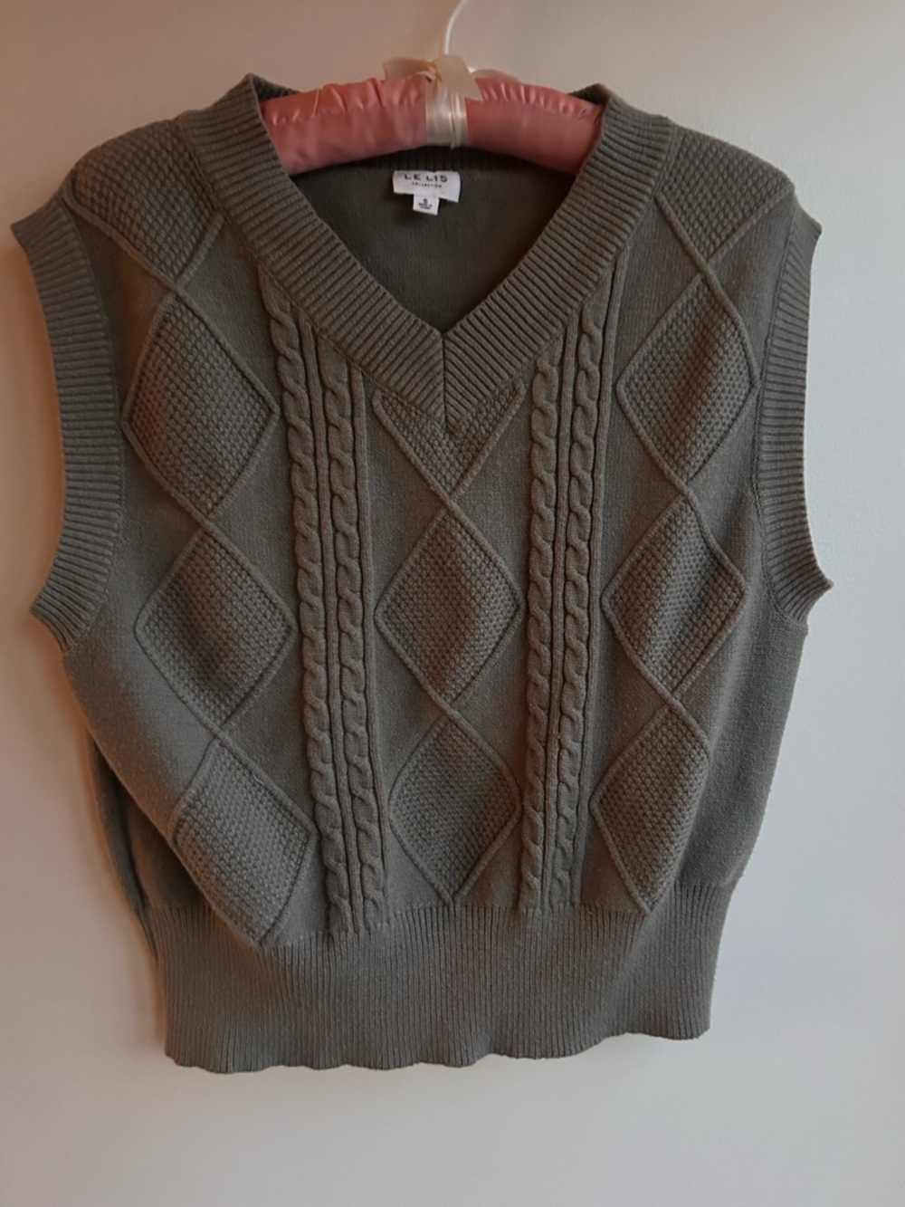 Le Lis Olive Green Cable-Knit V-Neck Sweater Vest